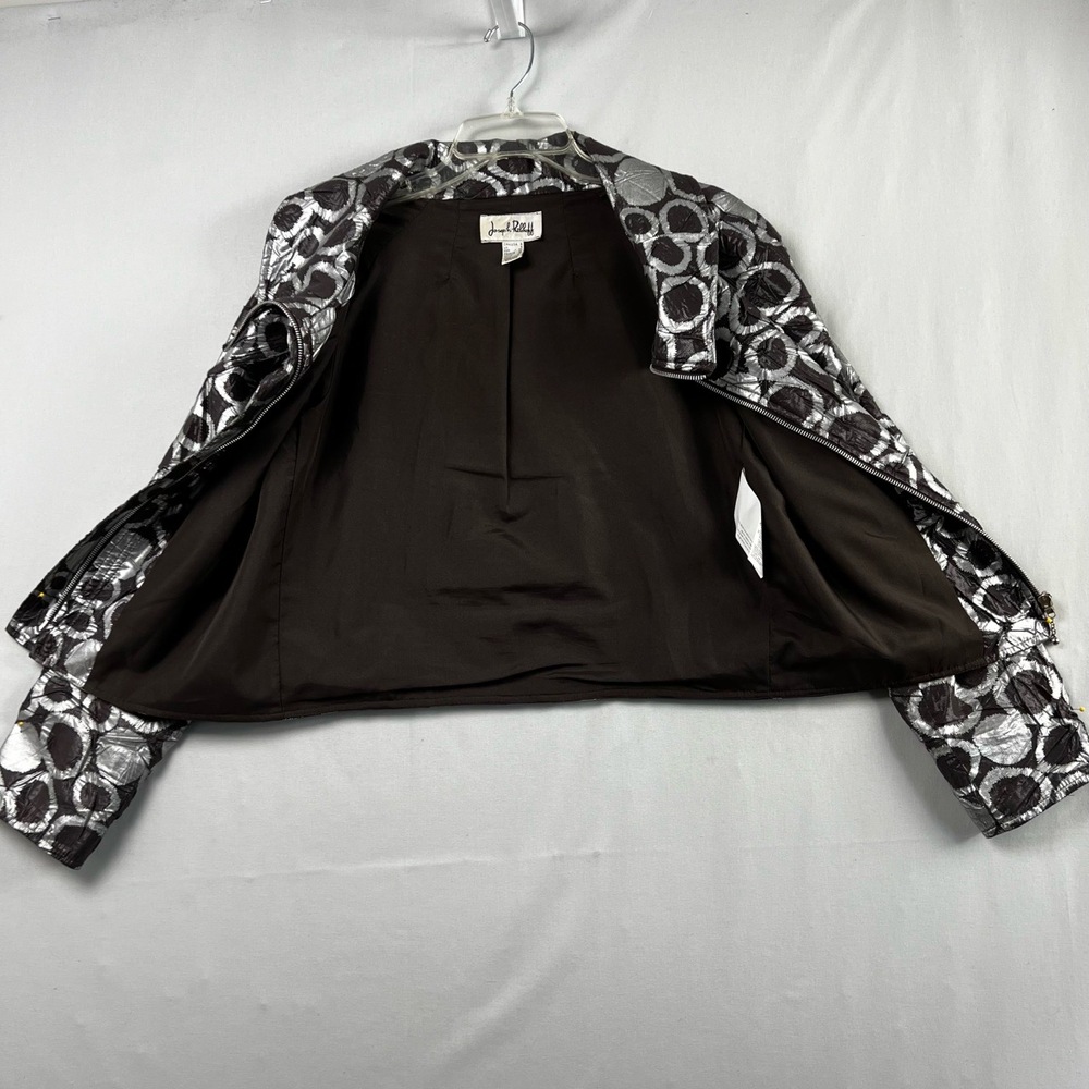 Joseph Ribkoff Jacket Womens size 8 Zip Up Shimmer Metallic Cowl Neck - Picture 5 of 15